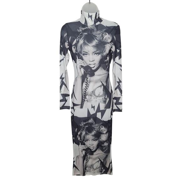 Kelly Obi Dresses & Skirts - Kelly Obi Mesh Bodycon Midi Dress 90s Naomi Campbell Coke Cans Mesh Sheer Medium